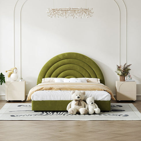 Hartley Velvet Fabric Rainbow Circle Round Shaped Headboard Bed Frame